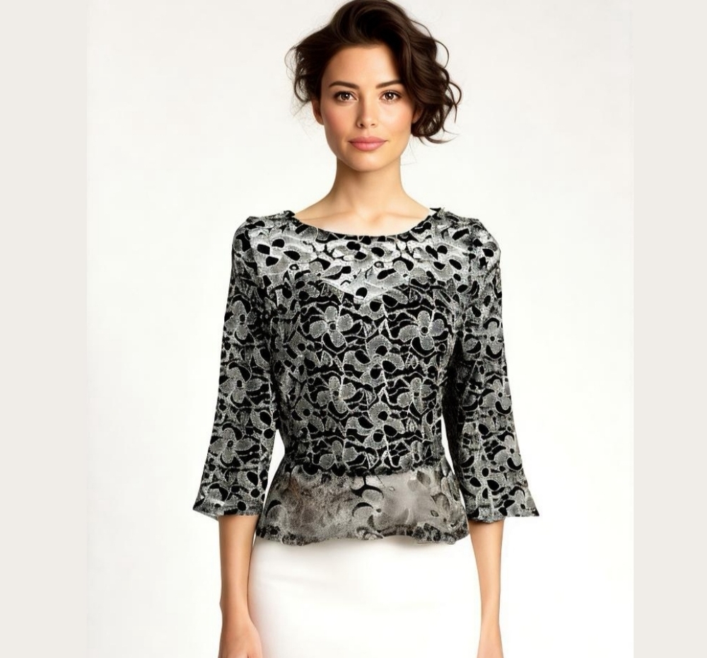 Black Silver lace peplum top size s